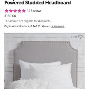Twin/Twin XL Grey Faux Linen Studded Headboard